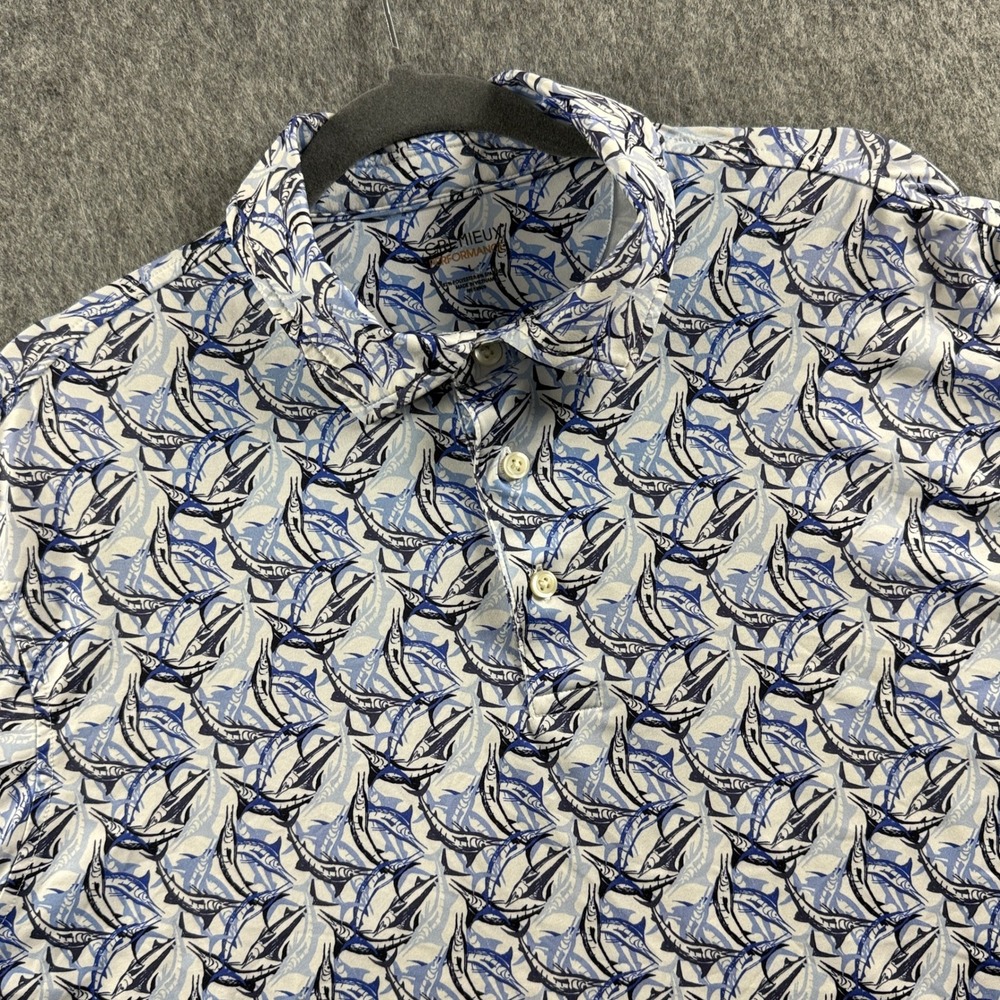 Cremieux Performance Men's L Blue White Marlin Fish Print Nautical Polo - Picture 7 of 12